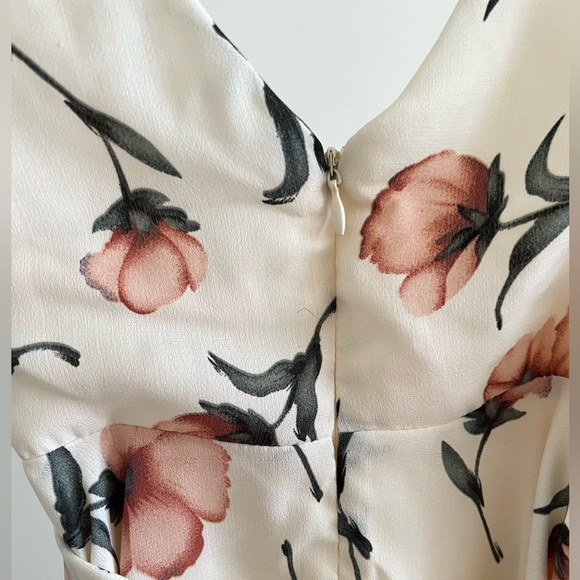 e.ssue Flowy Cream Pink Floral Print Strap Dress with Front-Tying Waist - Picture 5 of 6